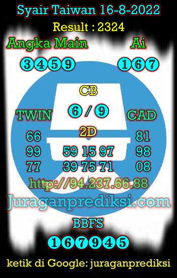 Prediksi Taiwan 16 Agustus 2022 dan juga Syair taiwan hari ini Selasa 16 8 2022 adalah angka keluar togel taiwan malam hari ini